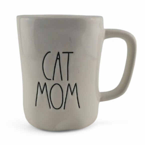 Other - RAE DUNN Artisan White Ceramic Mug Black Large Letters CAT MOM